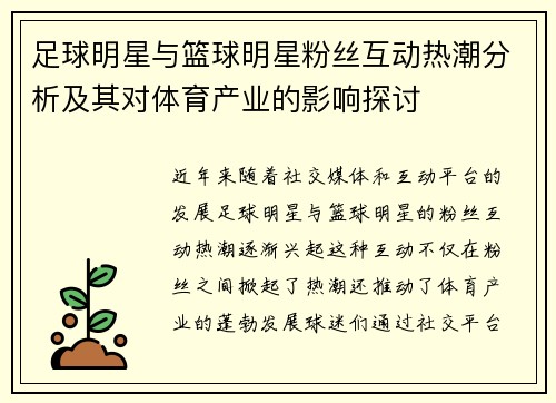 足球明星与篮球明星粉丝互动热潮分析及其对体育产业的影响探讨